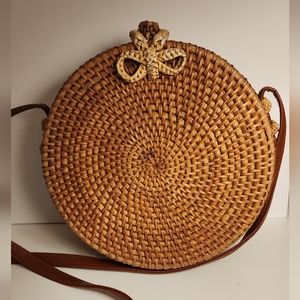 Mini rattan woven round bag boho style